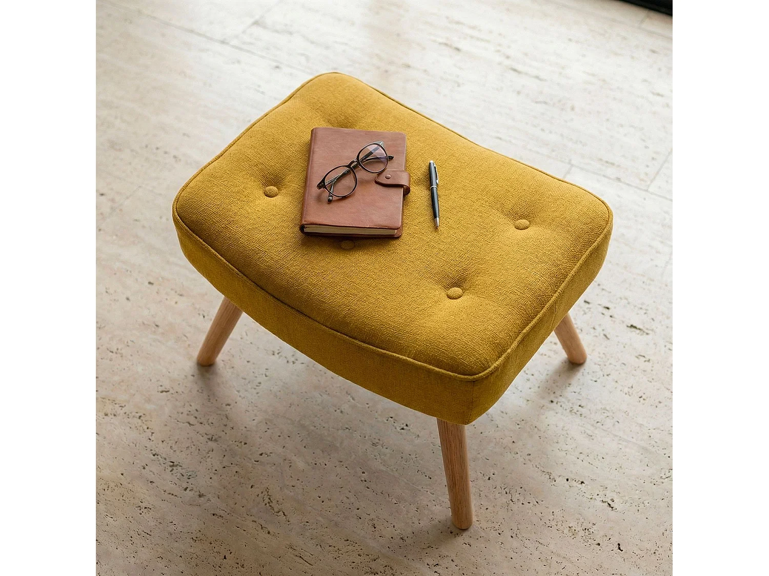 Fauteuil & Pouf Scandinave "Orle" 98cm Jaune
