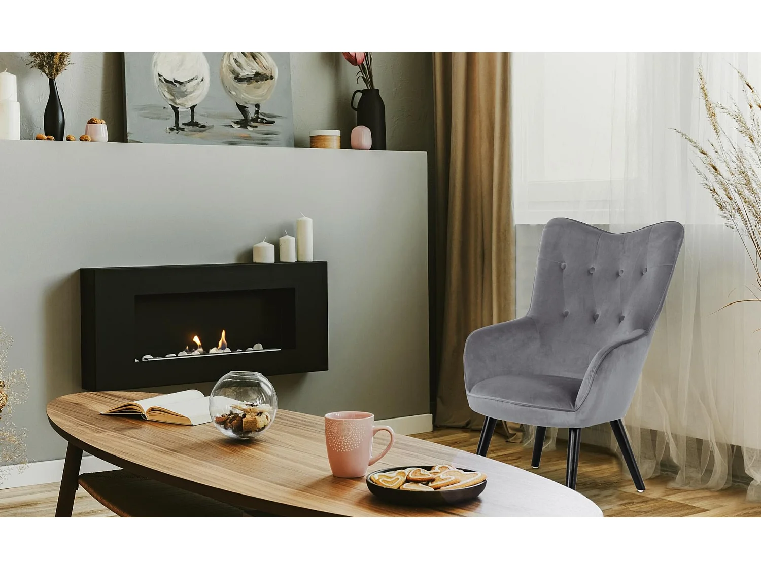 Fauteuil Design en Velours "Artic" 100cm Gris