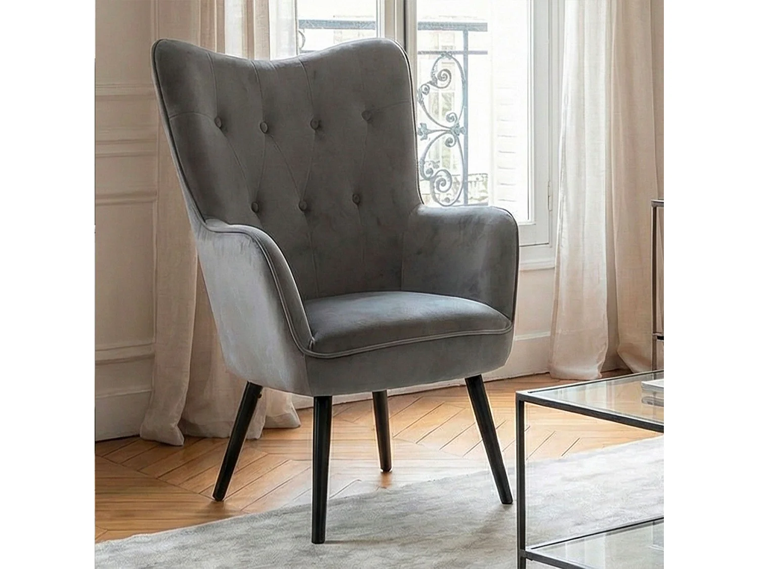 Design-Sessel Grau Samt Modern Skandinavisch Geknöpft 100cm
