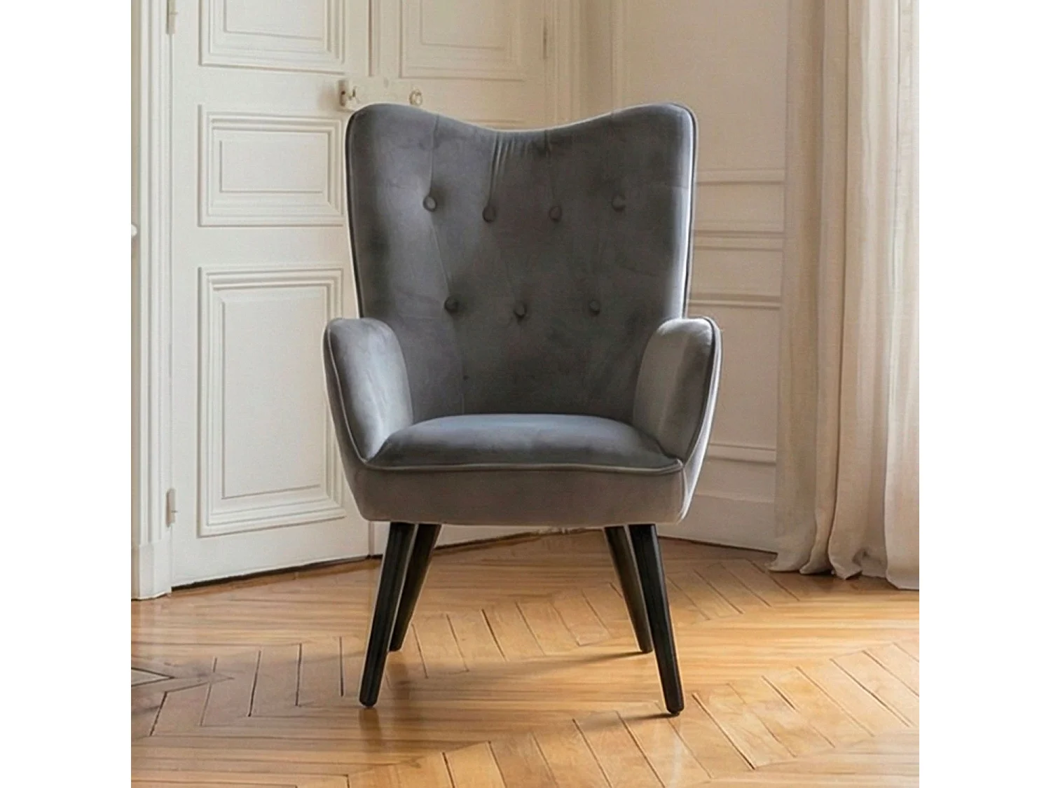 Design-Sessel Grau Samt Modern Skandinavisch Geknöpft 100cm