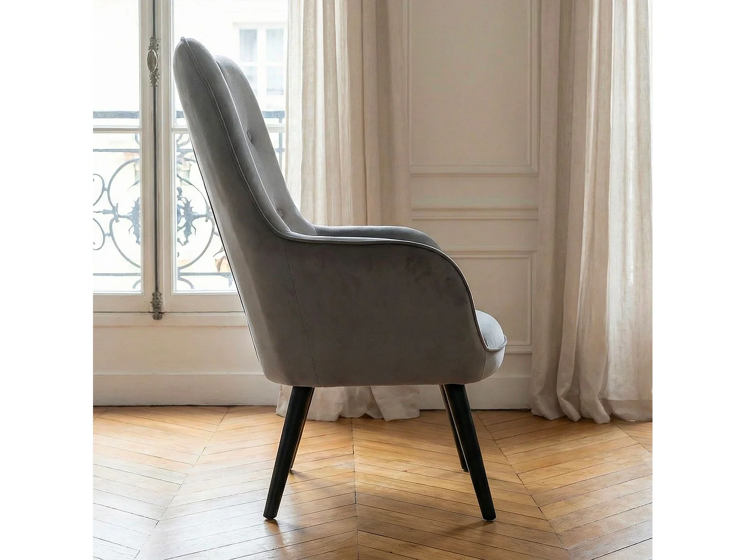 Design-Sessel Grau Samt Modern Skandinavisch Geknöpft 100cm