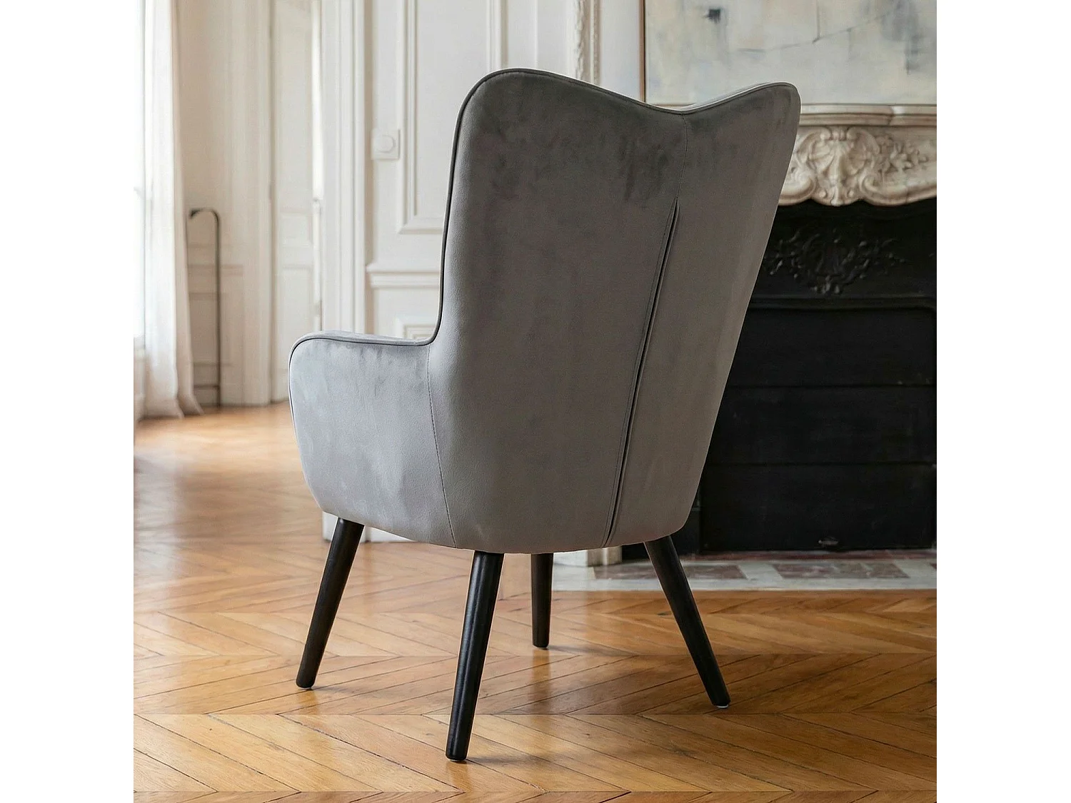 Design-Sessel Grau Samt Modern Skandinavisch Geknöpft 100cm