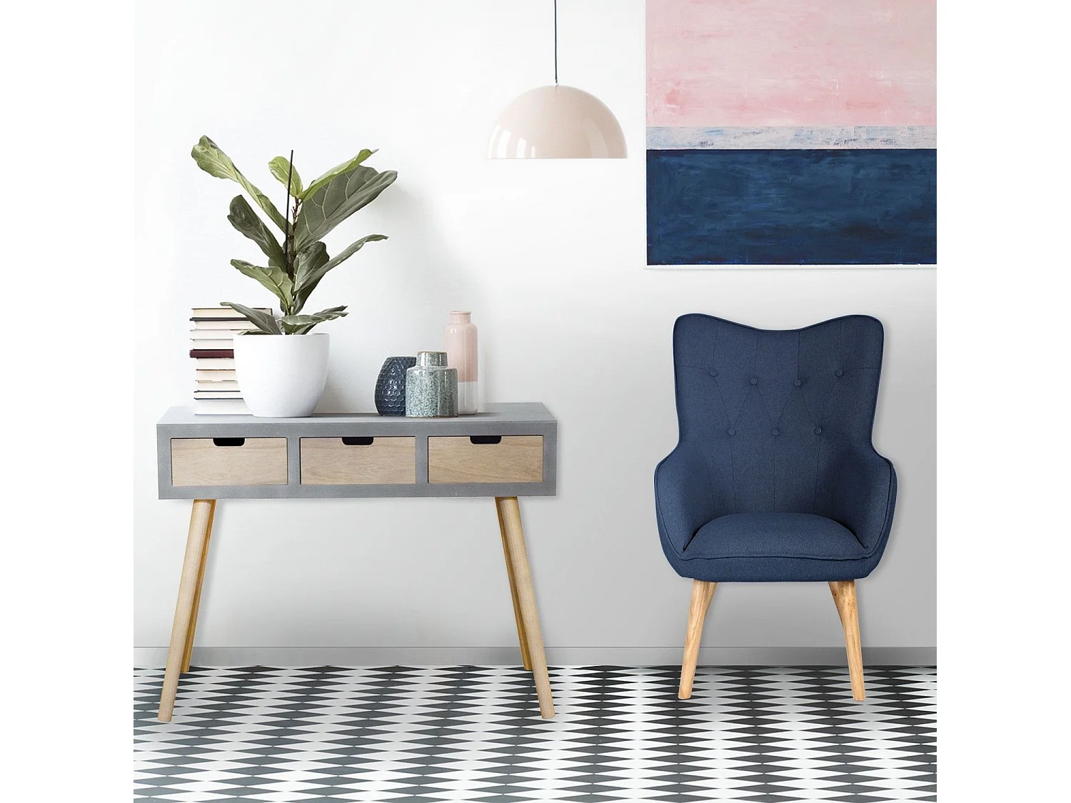 Fauteuil Scandinave "Aimee" 67cm Bleu