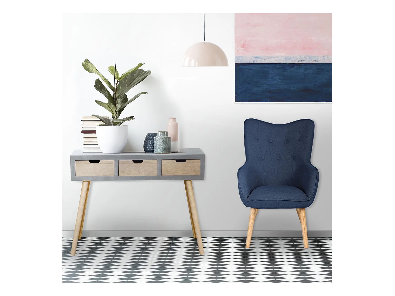 Fauteuil Scandinave "Aimee" 67cm Bleu