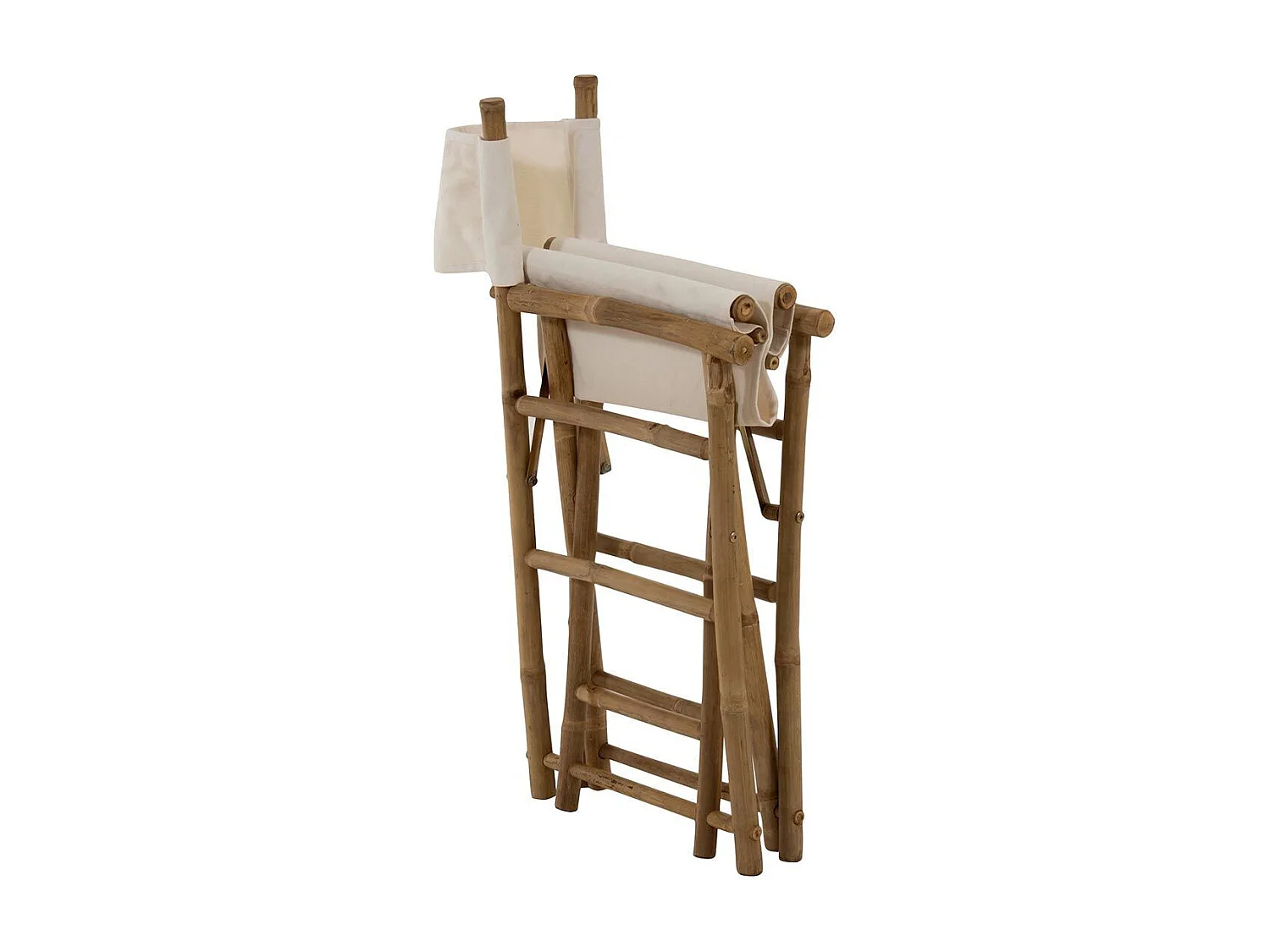 Nayra klapstoel in witte stof en licht bamboe