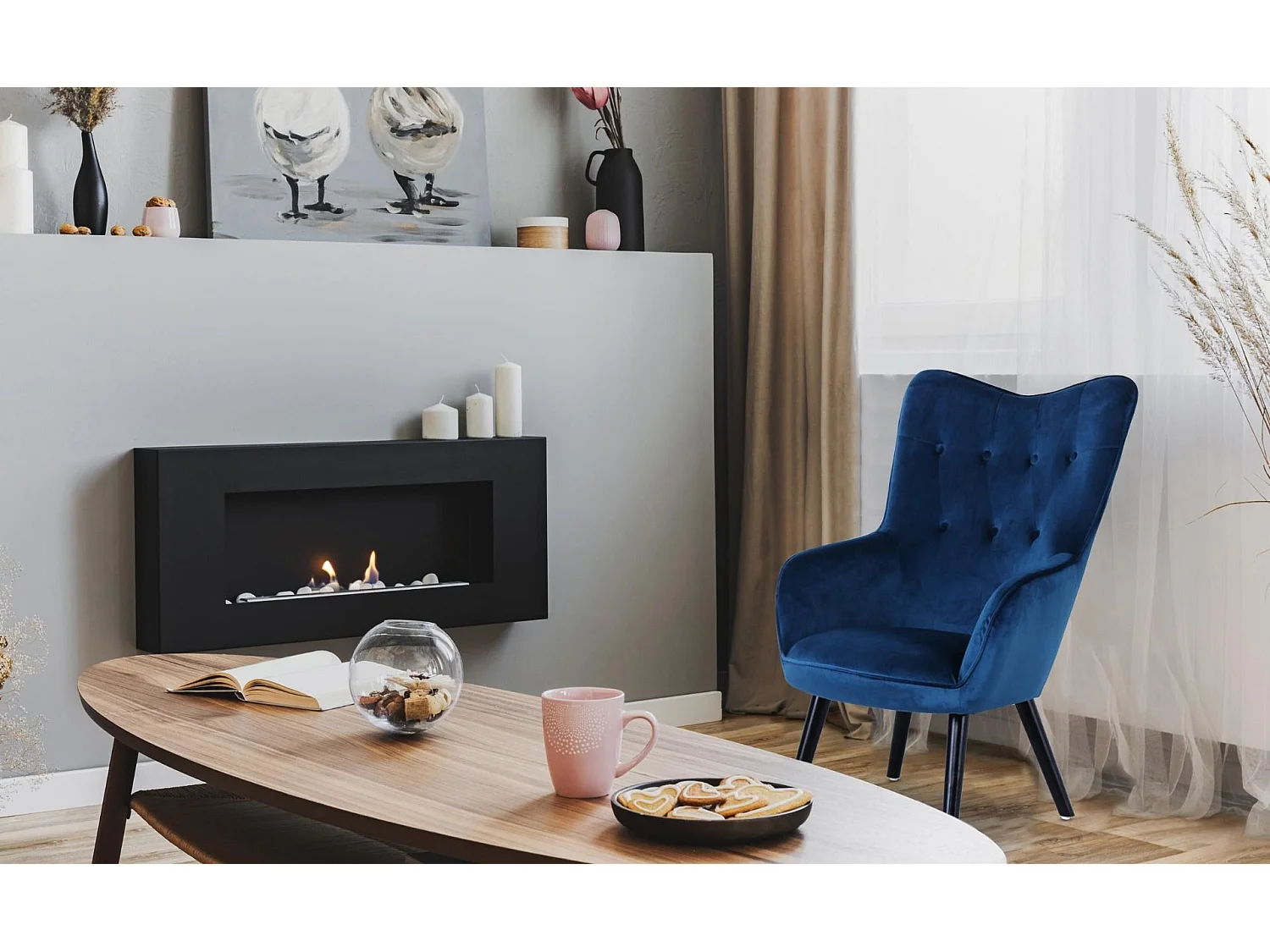 Fauteuil scandinave Klarys Velours Bleu