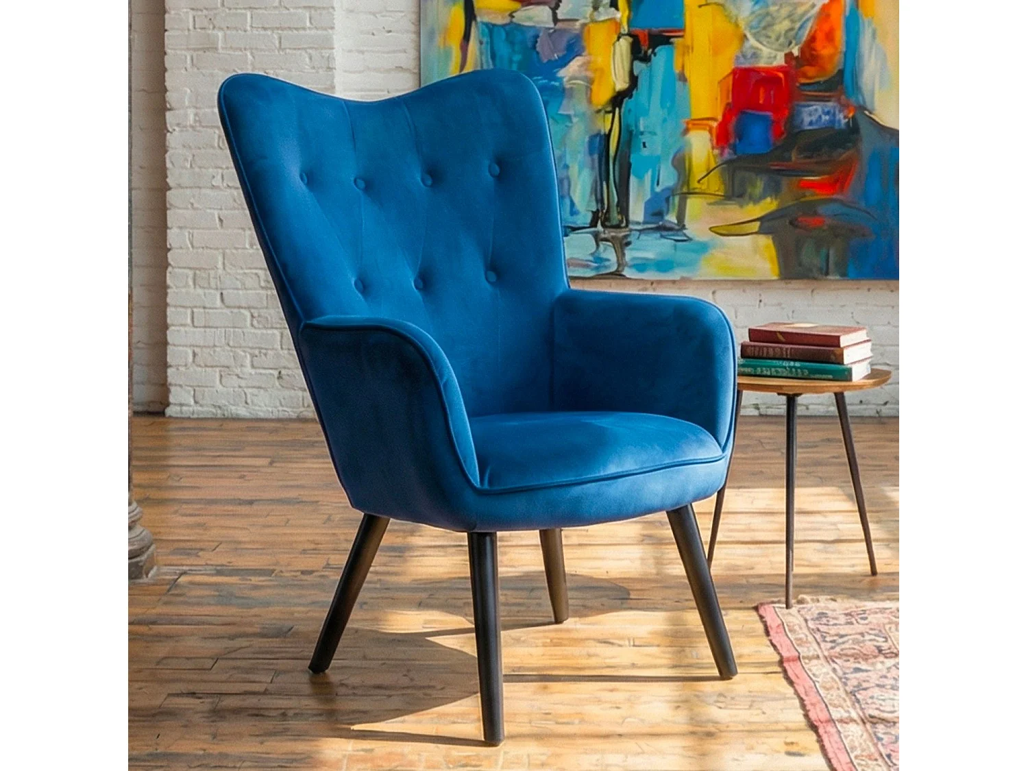 Fauteuil Scandinave Velours "Vianey" 100cm Bleu