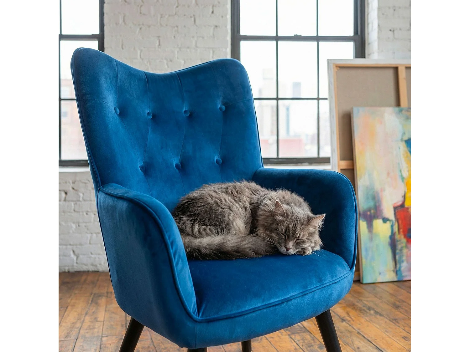 Fauteuil Scandinave Velours "Vianey" 100cm Bleu