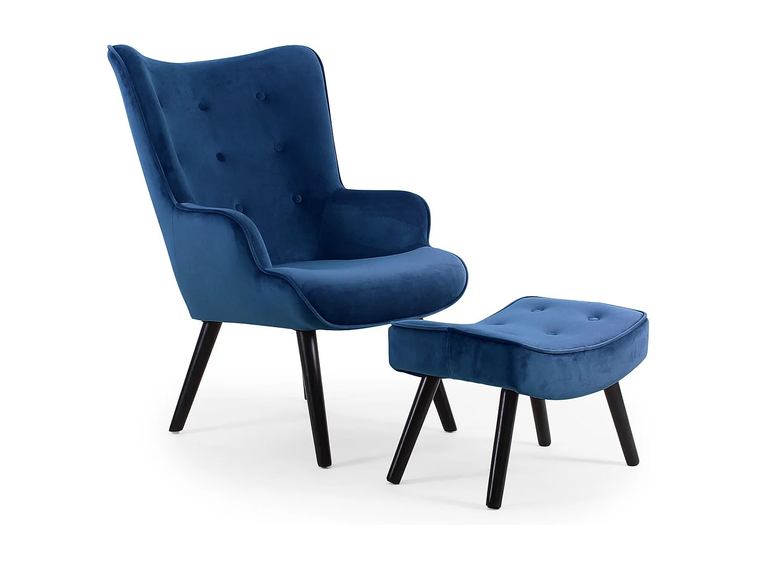 Fauteuil & Pouf Scandinave Velours "Nomi" 100cm Bleu