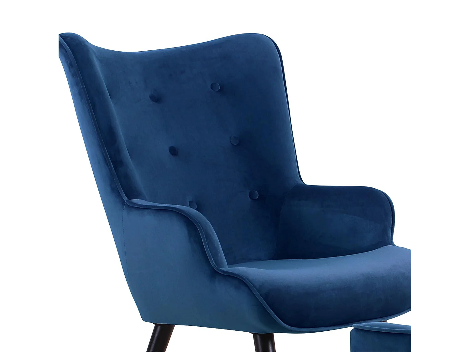 Fauteuil & Pouf Scandinave Velours "Nomi" 100cm Bleu
