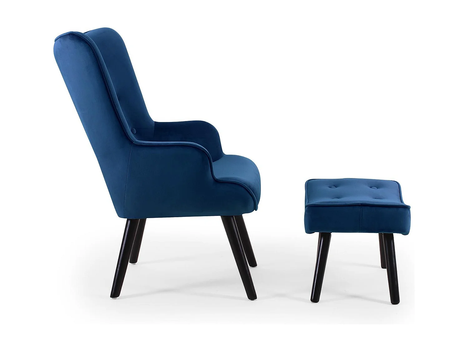 Fauteuil & Pouf Scandinave Velours "Nomi" 100cm Bleu