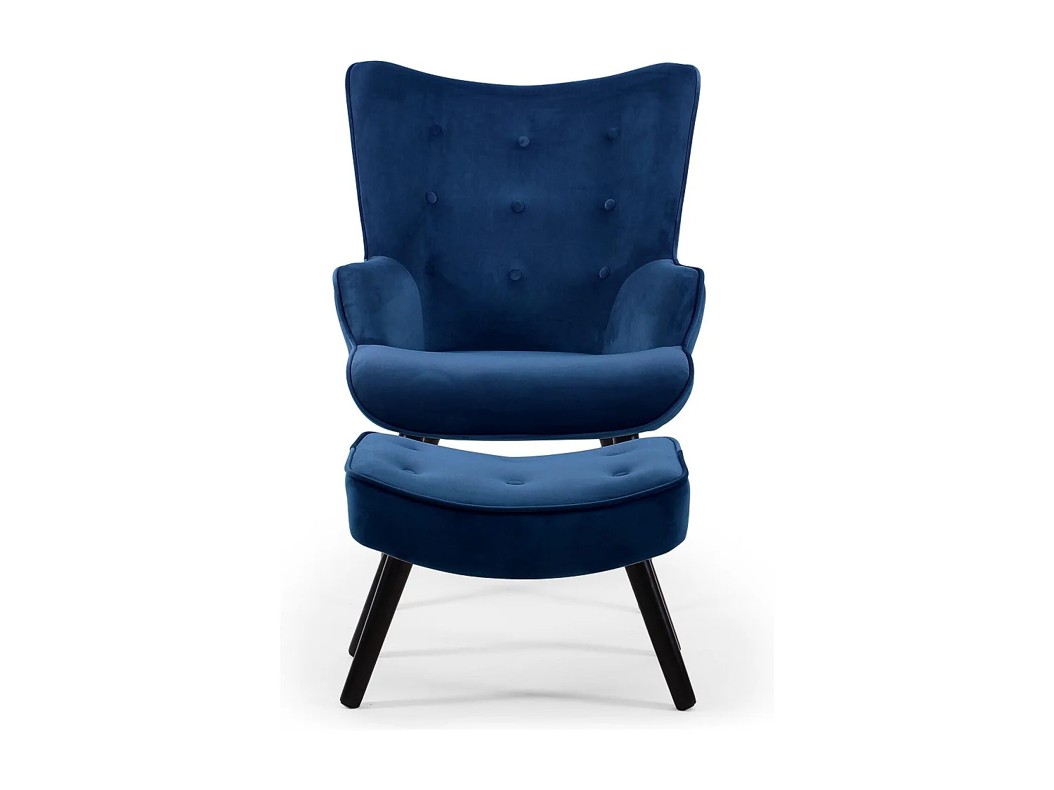 Fauteuil & Pouf Scandinave Velours "Nomi" 100cm Bleu