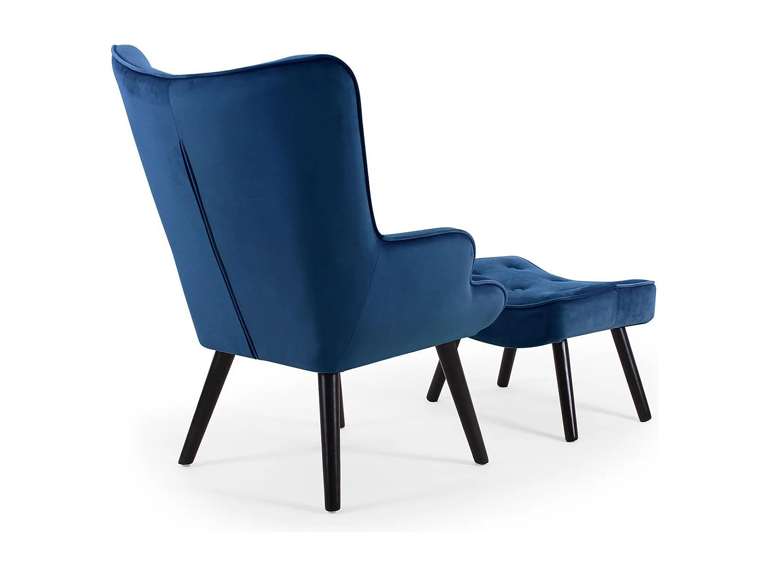 Fauteuil & Pouf Scandinave Velours "Nomi" 100cm Bleu