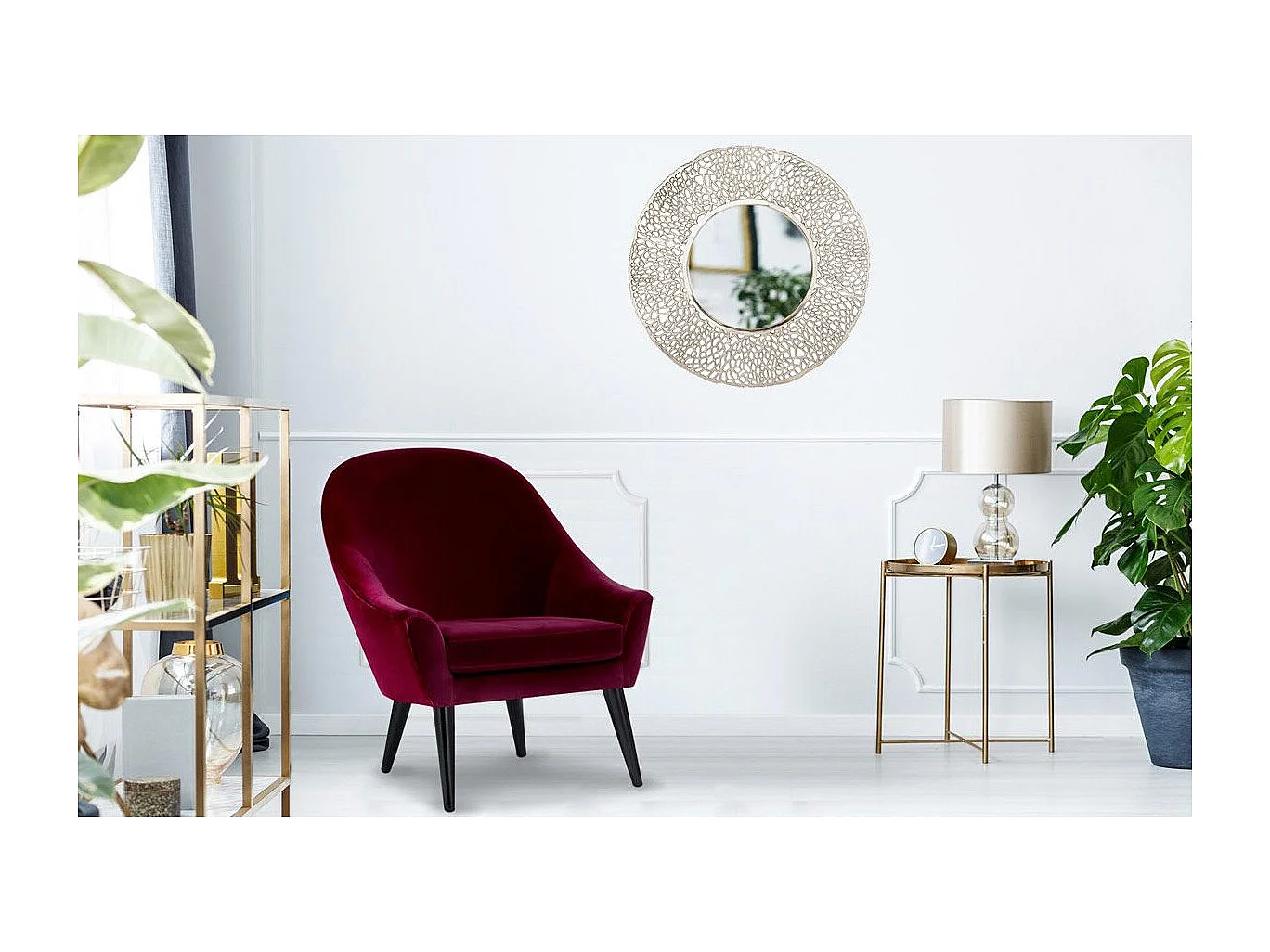 Fauteuil Scandinave Velours "Ulla" 88cm Bordeaux