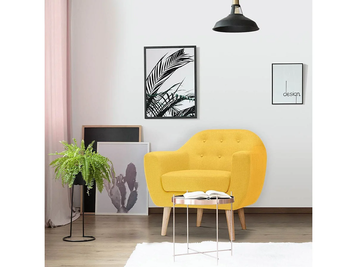 Fauteuil Scandinave Tissu "Lopy" 78cm Jaune