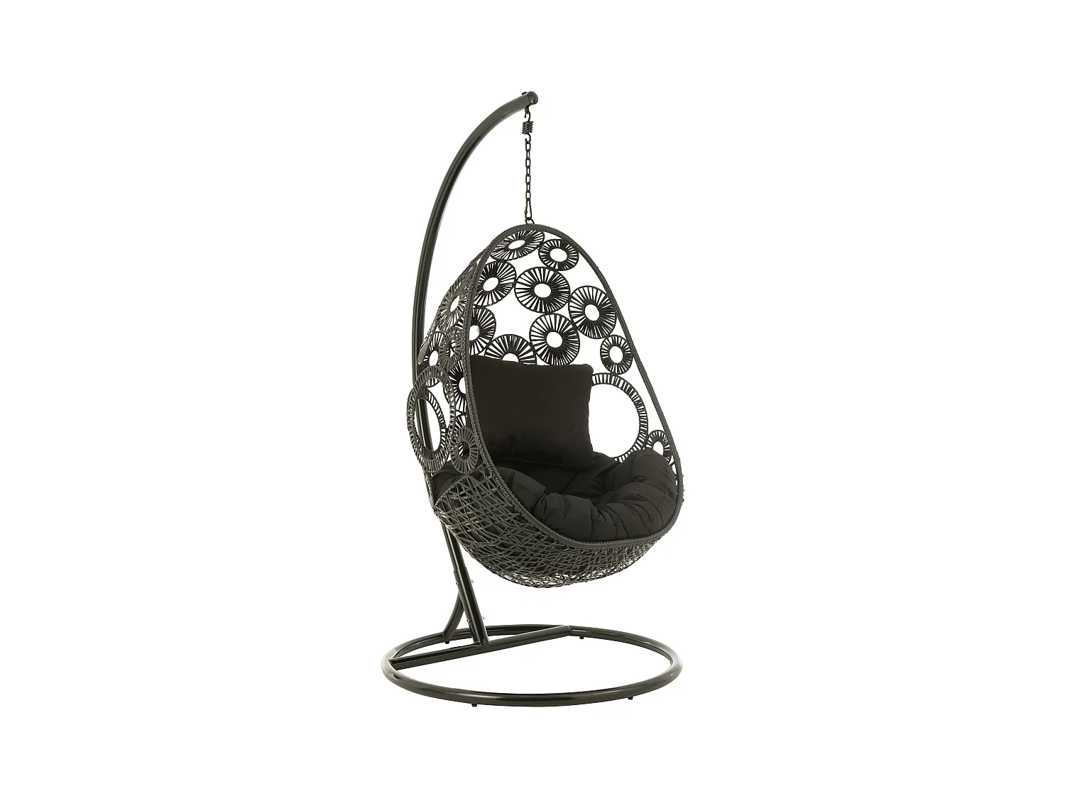 Hangfauteuil met metalen kussens en zwart riet Bula