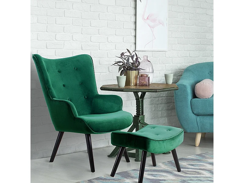Fauteuil & Pouf Scandinave "Nomi" 100cm Vert