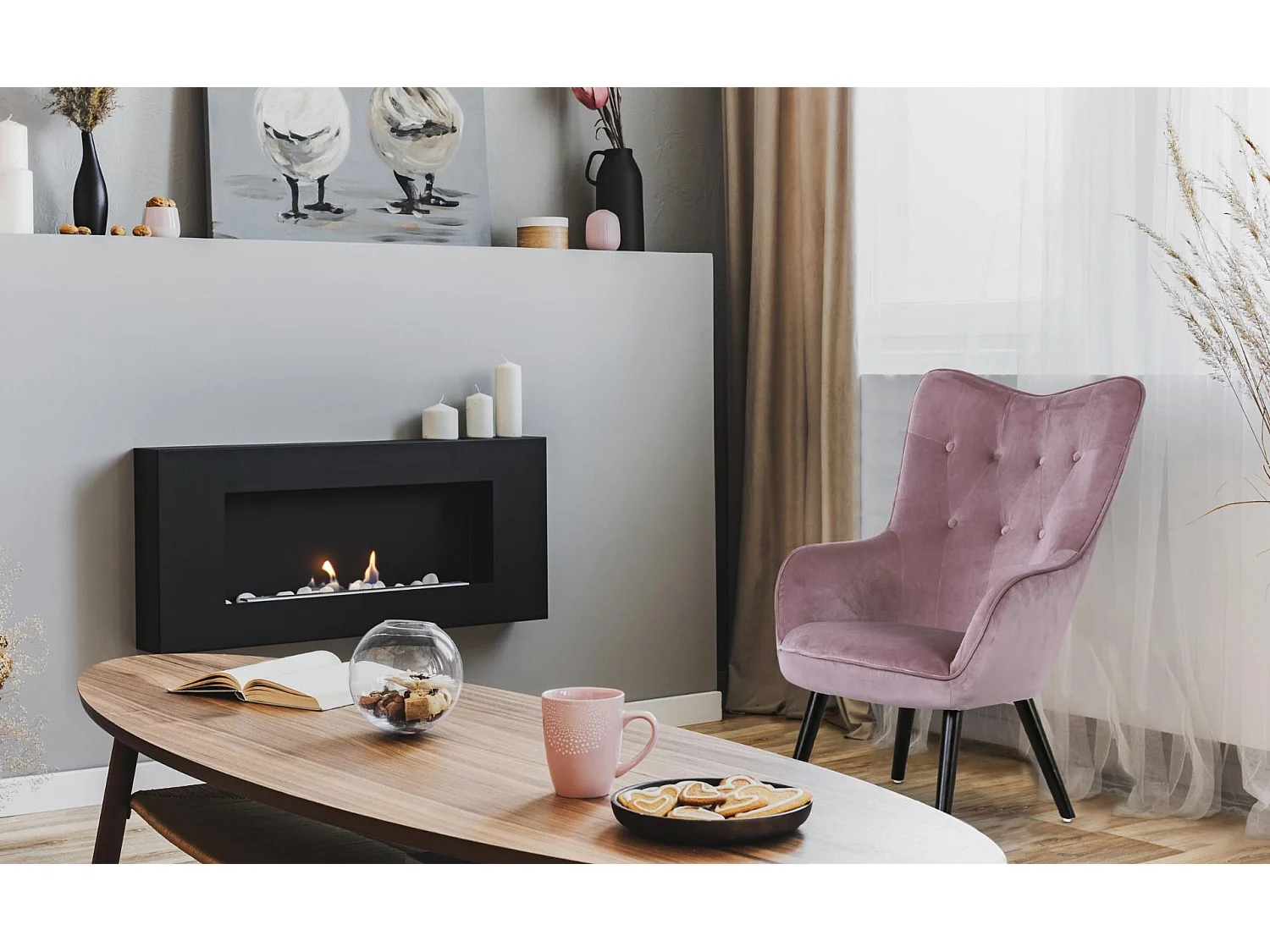 Fauteuil Scandinave Velours "Vianey" 100cm Rose