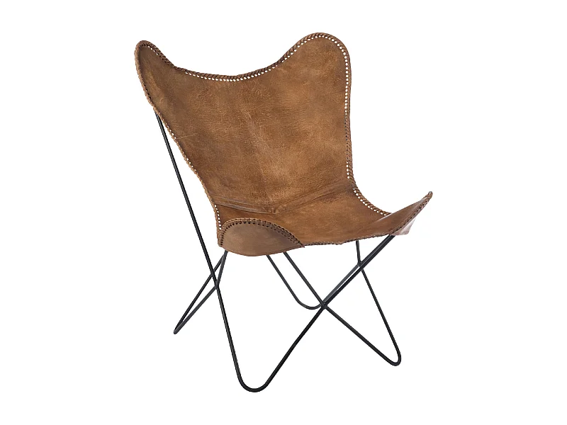 Fauteuil Design en Cuir "Papillon" 73cm Marron