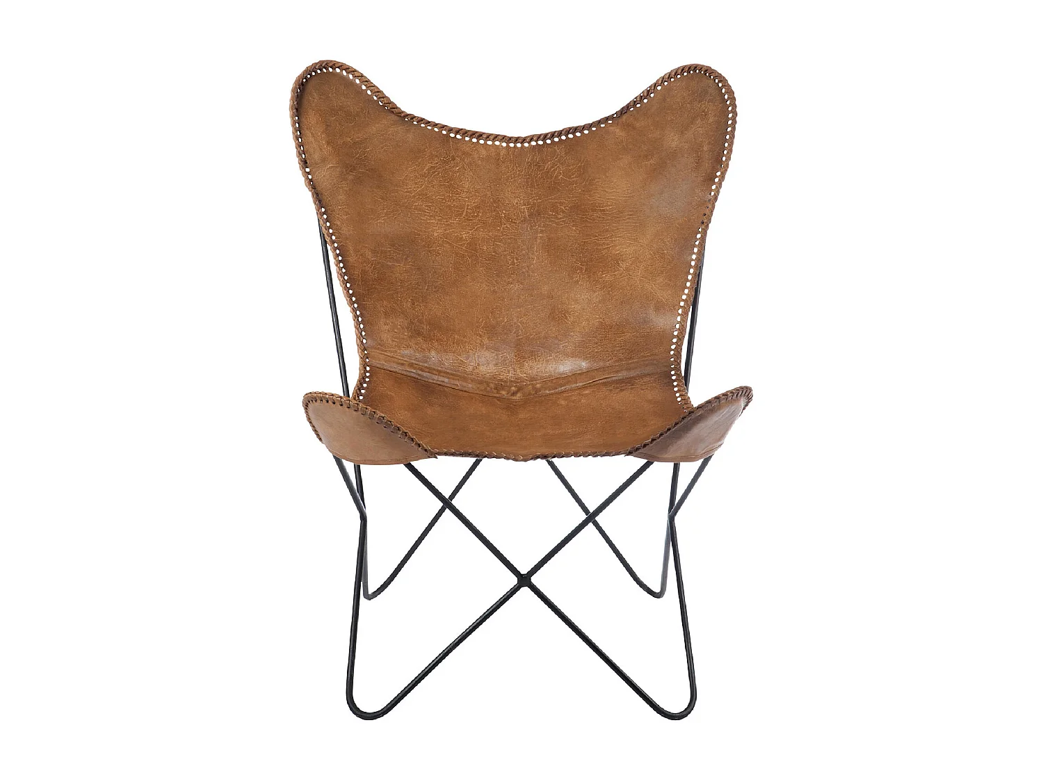 Fauteuil Design en Cuir "Papillon" 73cm Marron