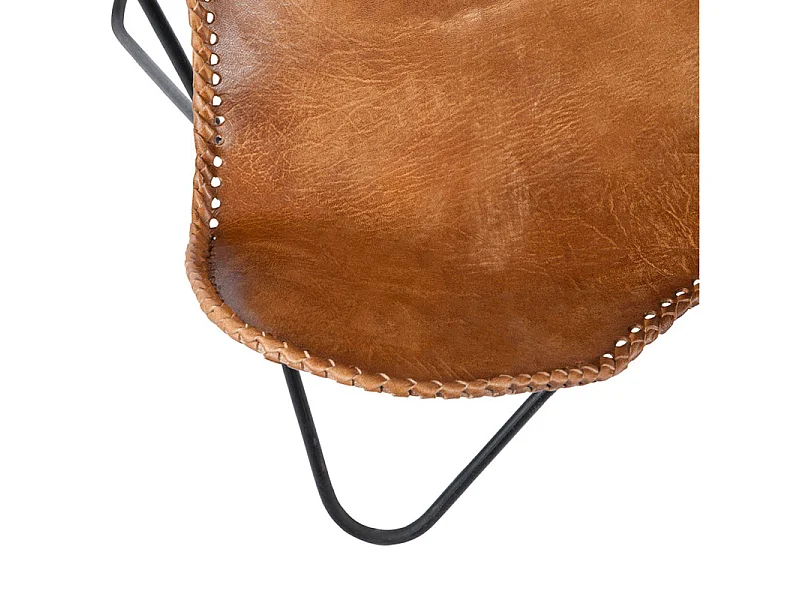 Fauteuil Design en Cuir "Papillon" 73cm Marron