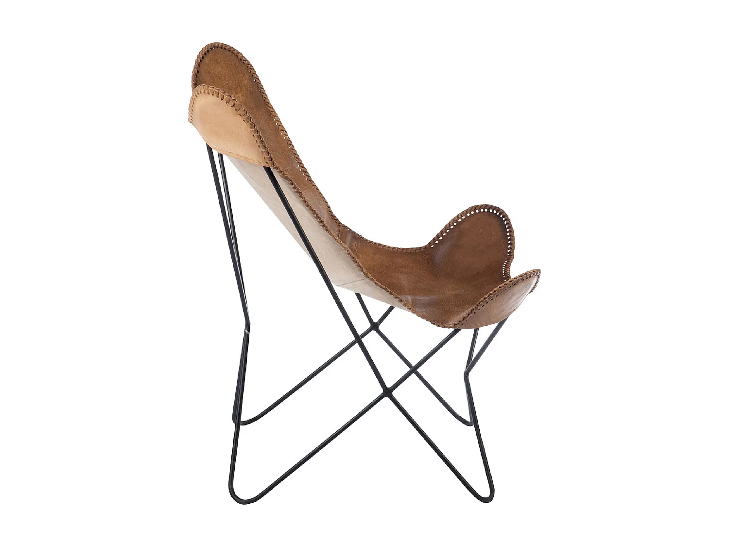 Fauteuil Design en Cuir "Papillon" 73cm Marron