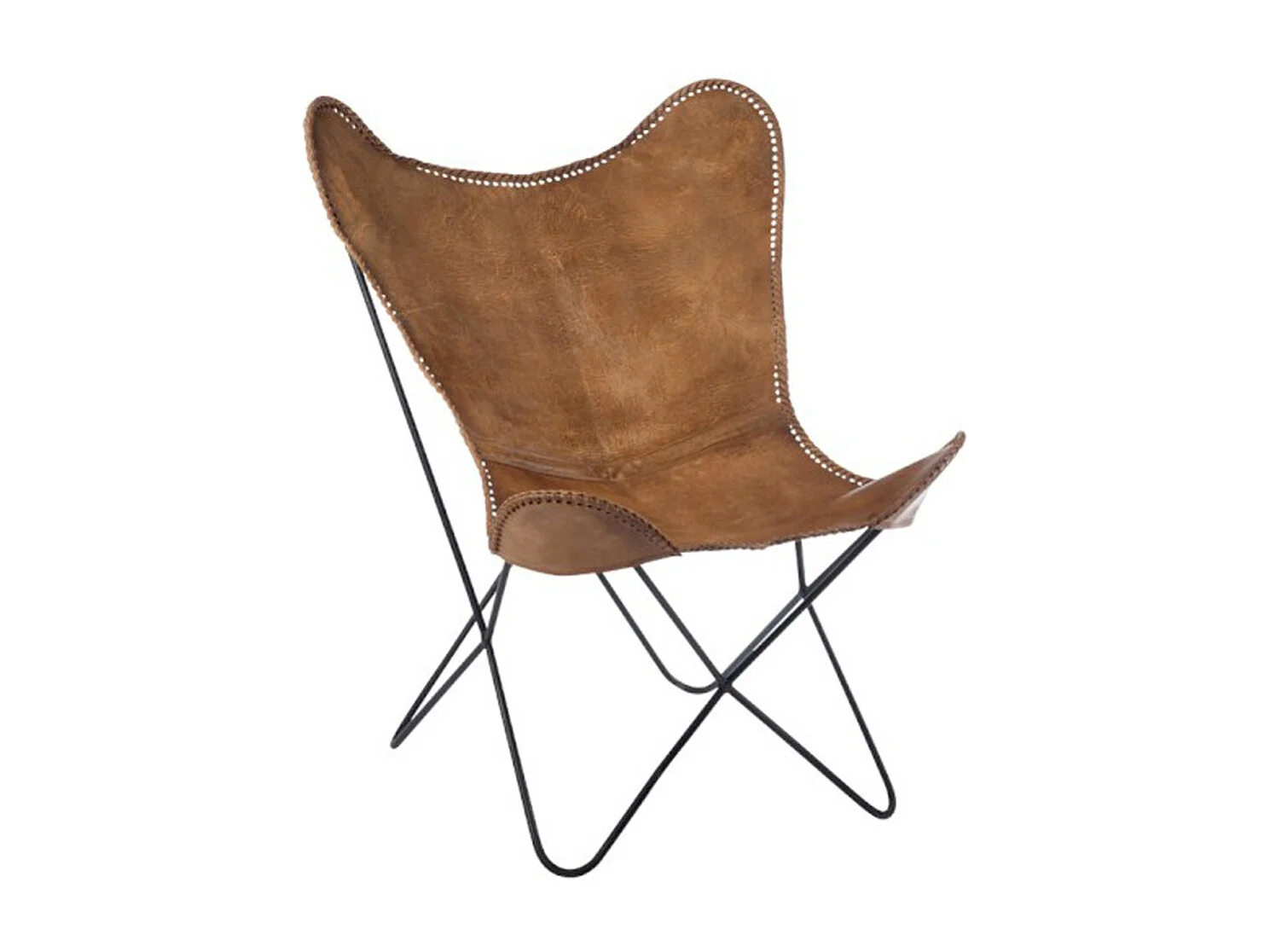 Fauteuil Design en Cuir "Papillon" 73cm Marron
