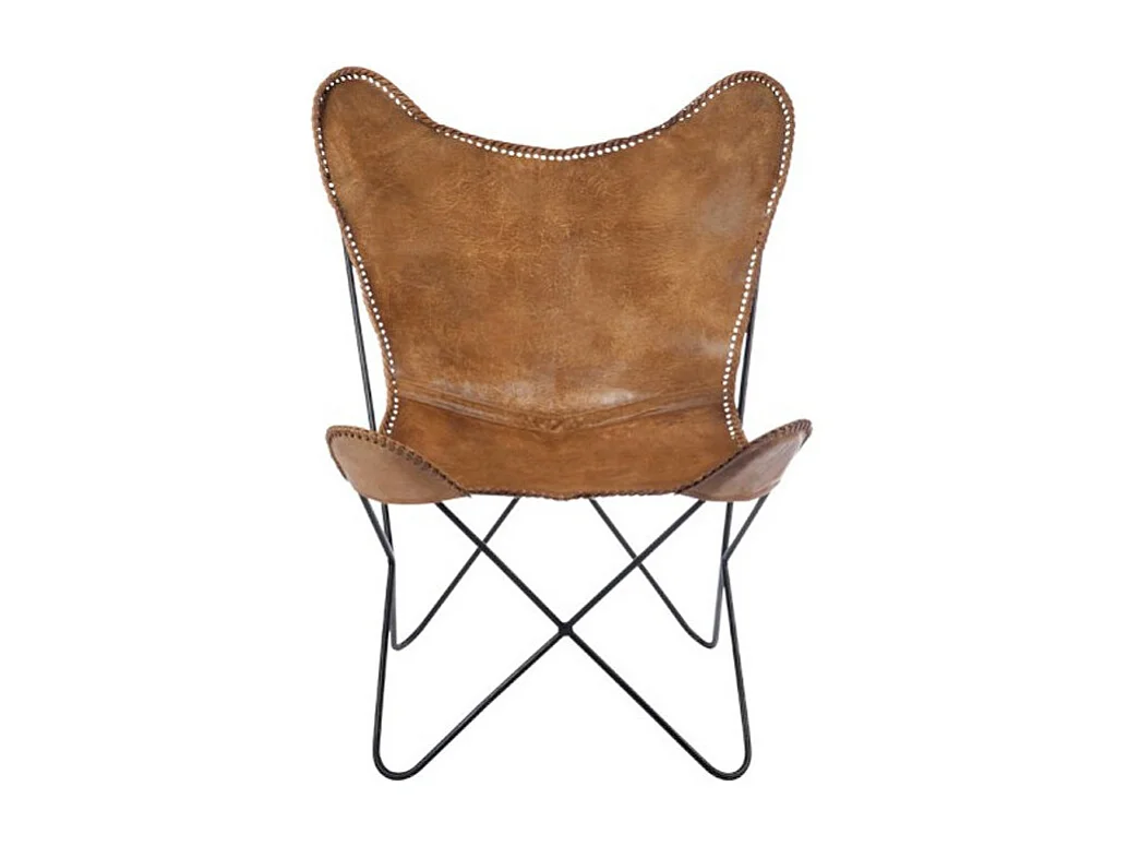 Fauteuil Design en Cuir "Papillon" 73cm Marron