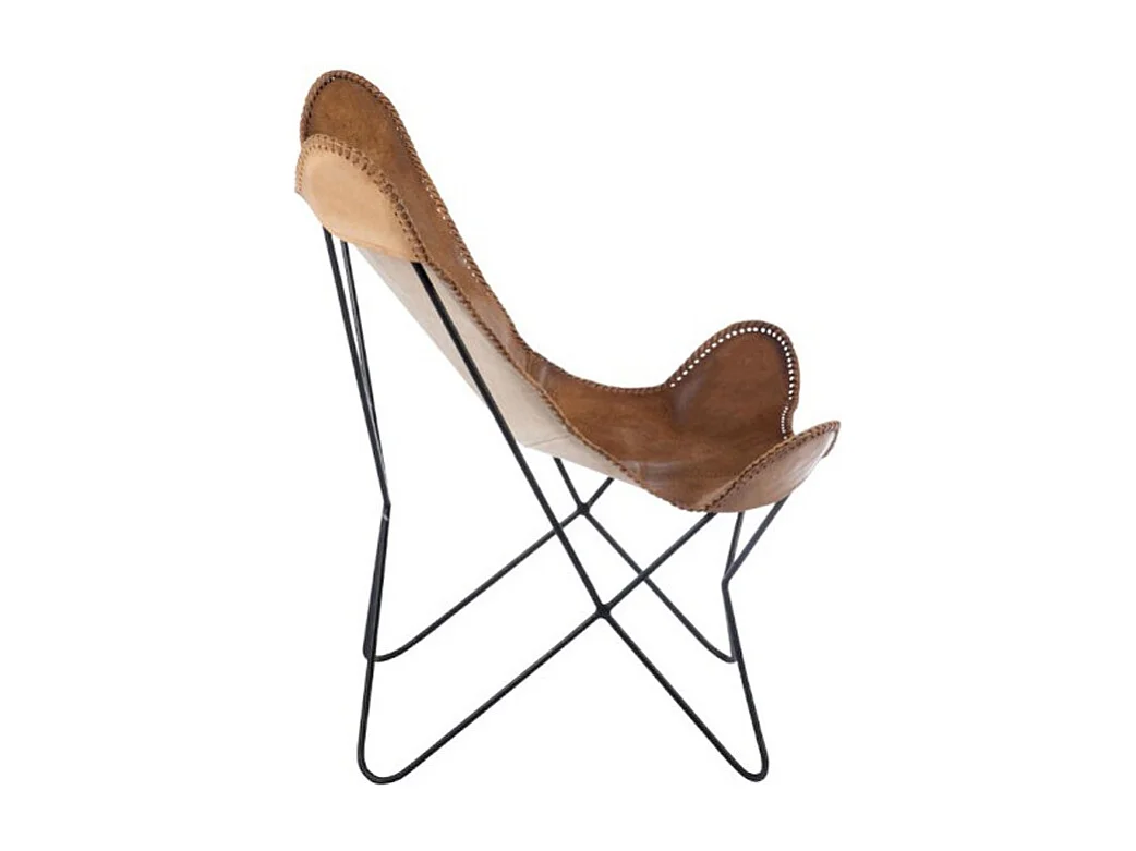 Fauteuil Design en Cuir "Papillon" 73cm Marron