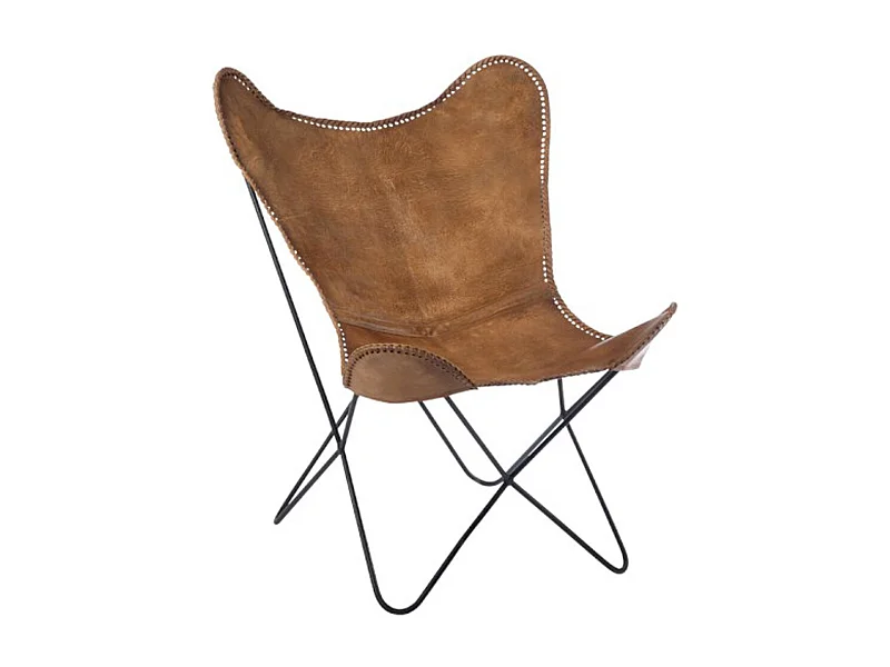 Fauteuil Design en Cuir "Papillon" 73cm Marron