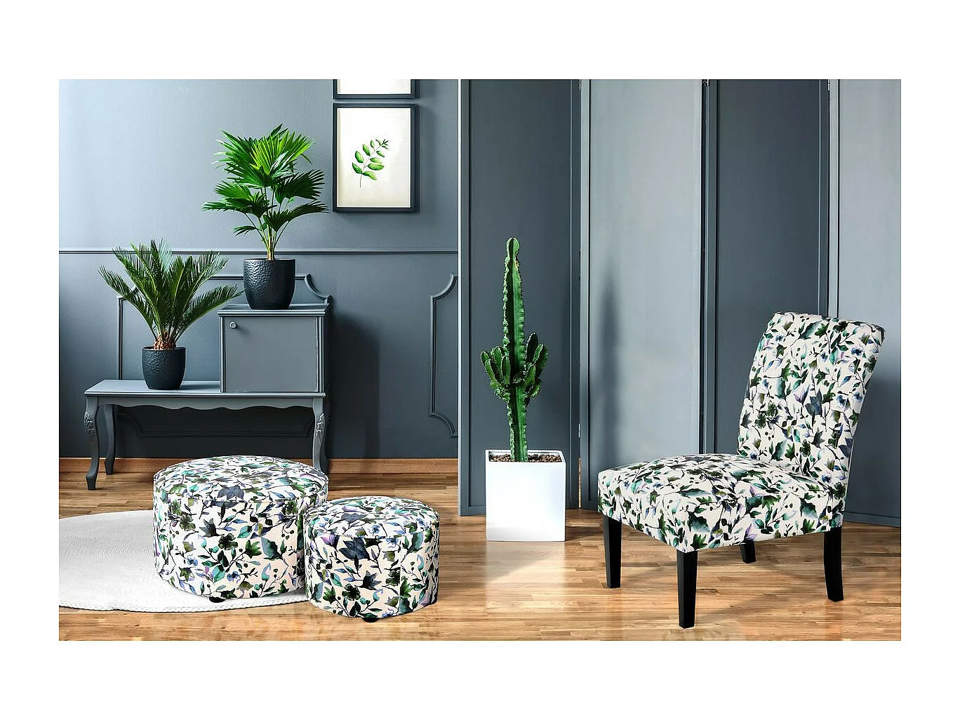 Fauteuil Design Imprimé "Indira" 92cm Beige & Vert