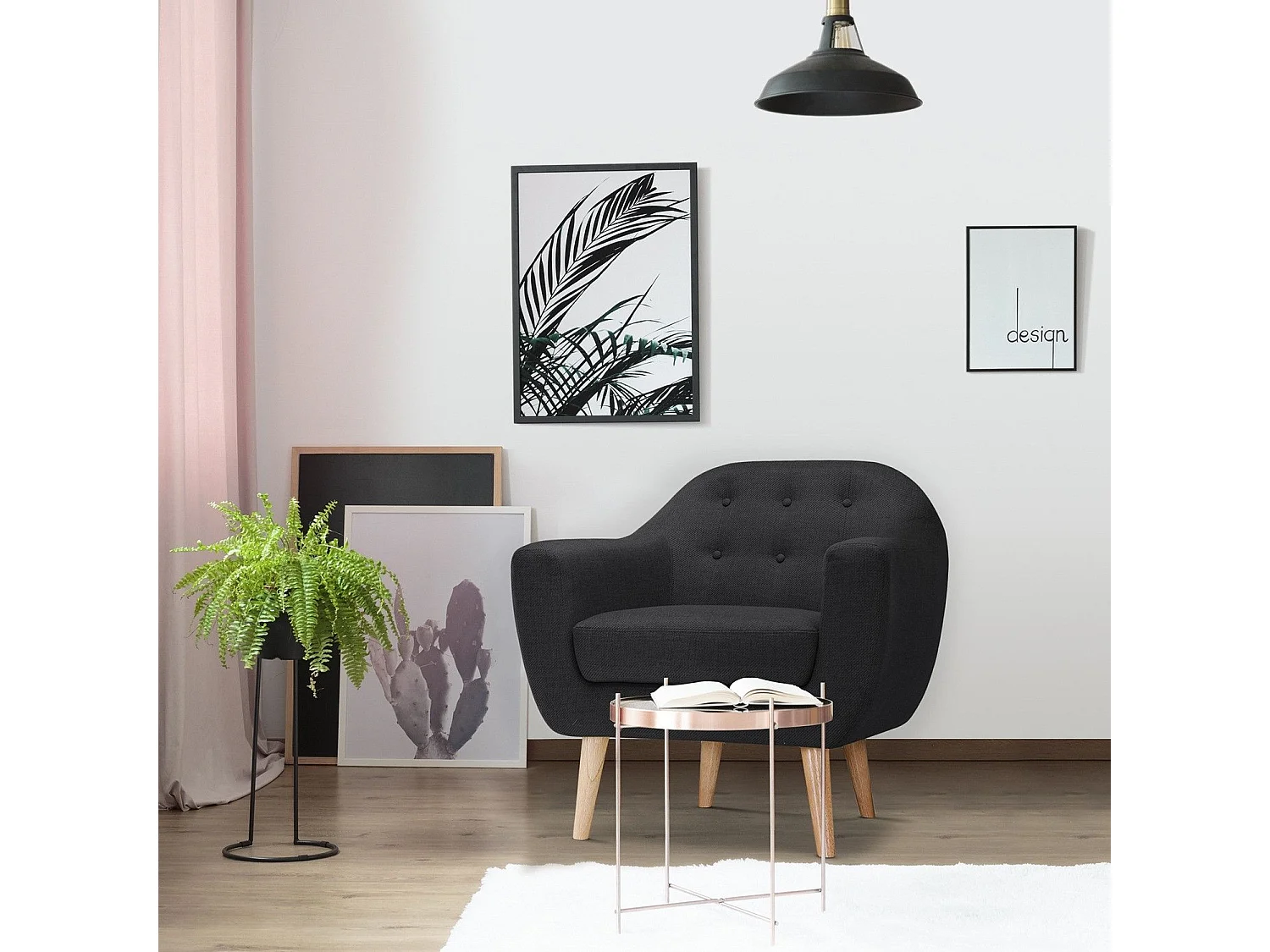 Fauteuil Scandinave Tissu "Lopy" 78cm Noir