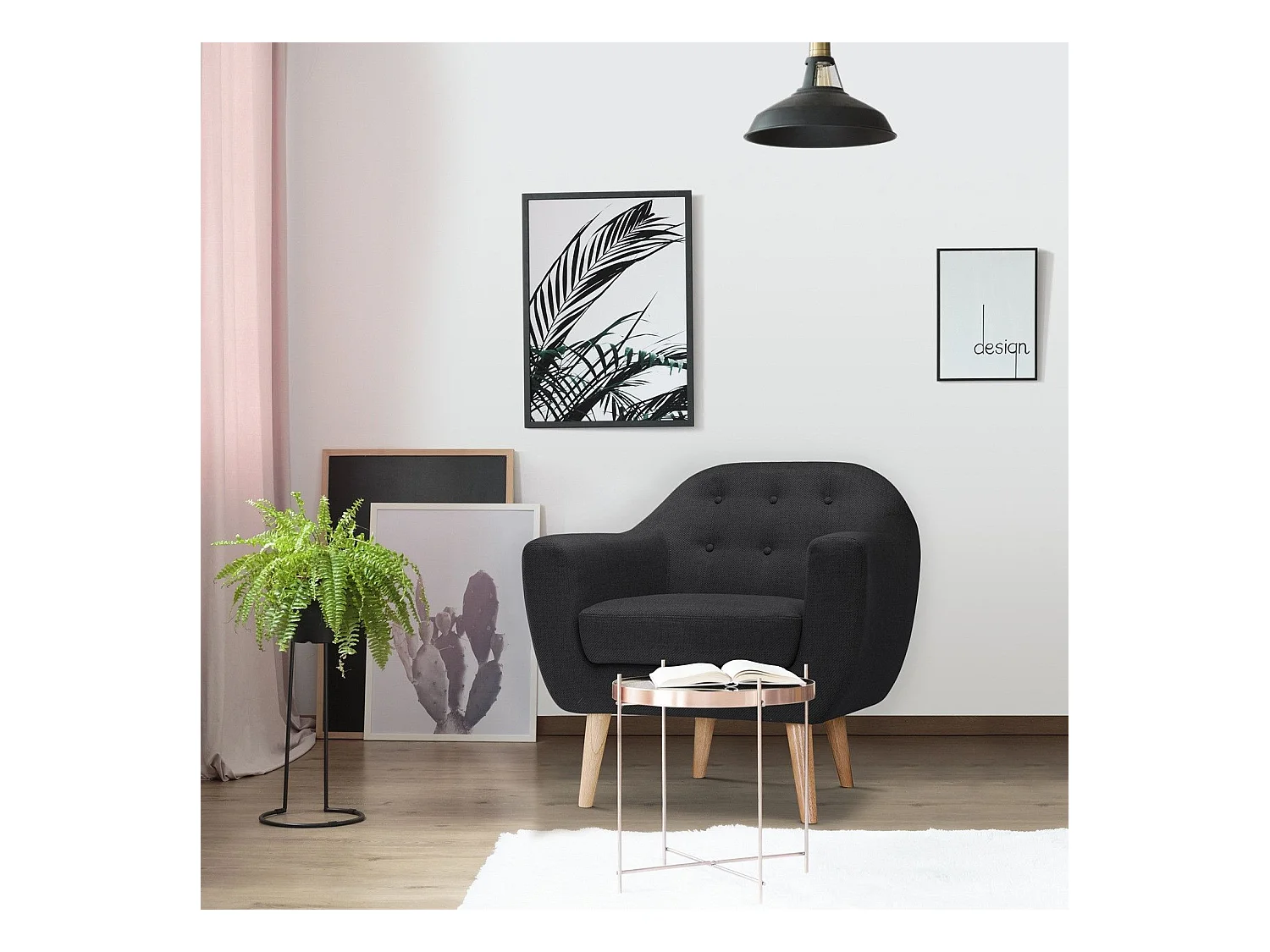 Poltrona scandinava Savoy in tessuto Nero