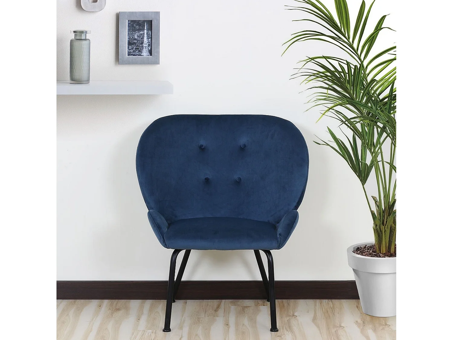Fauteuil Design en Velours "Giovanni" 86cm Bleu