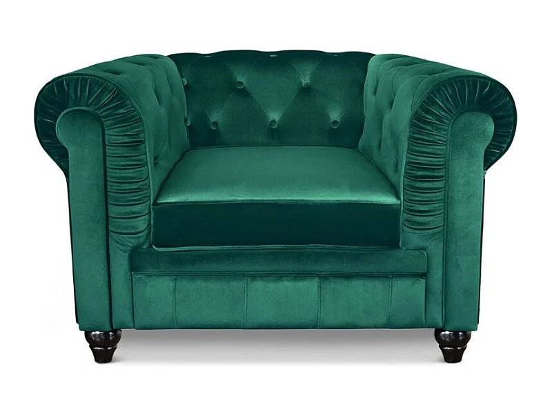 Fauteuil Design Velours "Chesterfield" 110cm Vert
