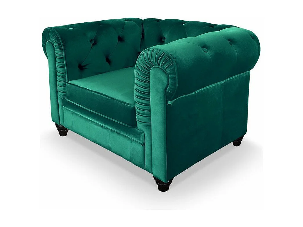 Fauteuil Design Velours "Chesterfield" 110cm Vert