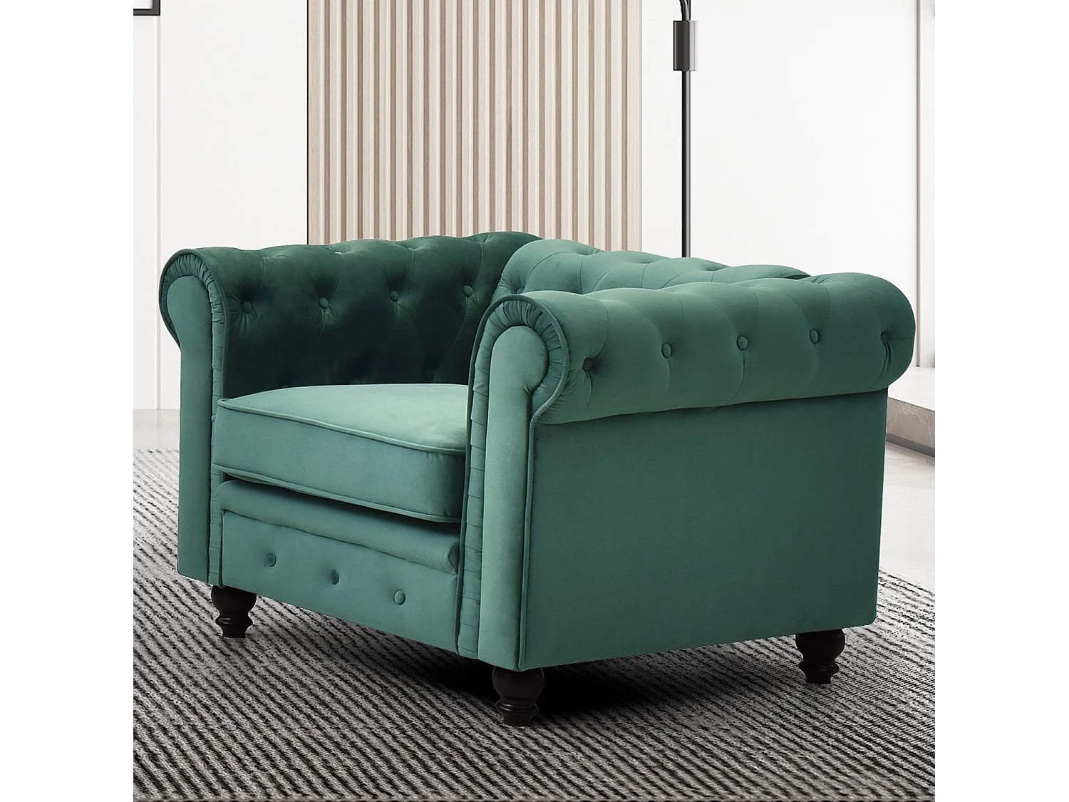 Fauteuil Design Velours "Chesterfield" 110cm Vert
