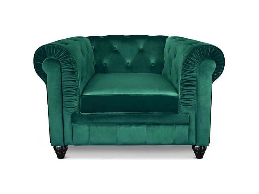 Fauteuil Design Velours "Chesterfield" 110cm Vert