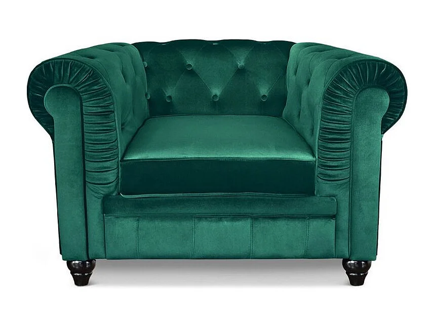 Fauteuil Design Velours "Chesterfield" 110cm Vert