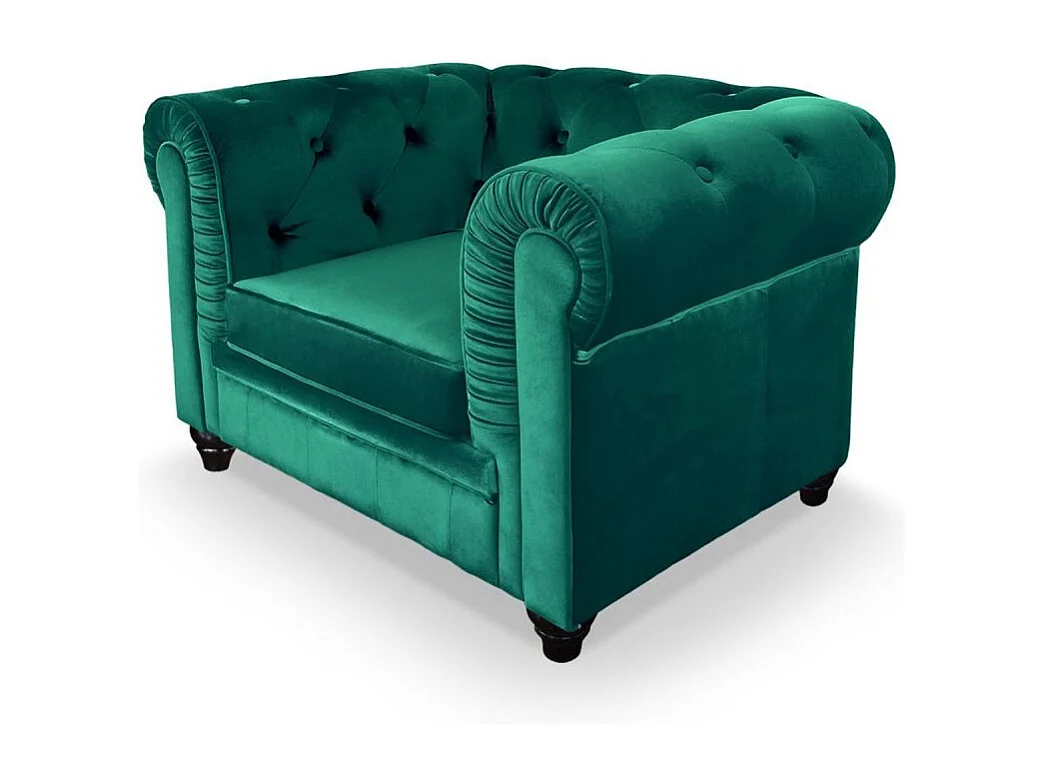 Fauteuil Design Velours "Chesterfield" 110cm Vert