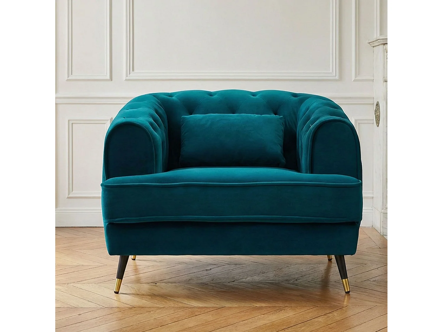 Fauteuil capitonné style boudoir Glams Velours Bleu canard