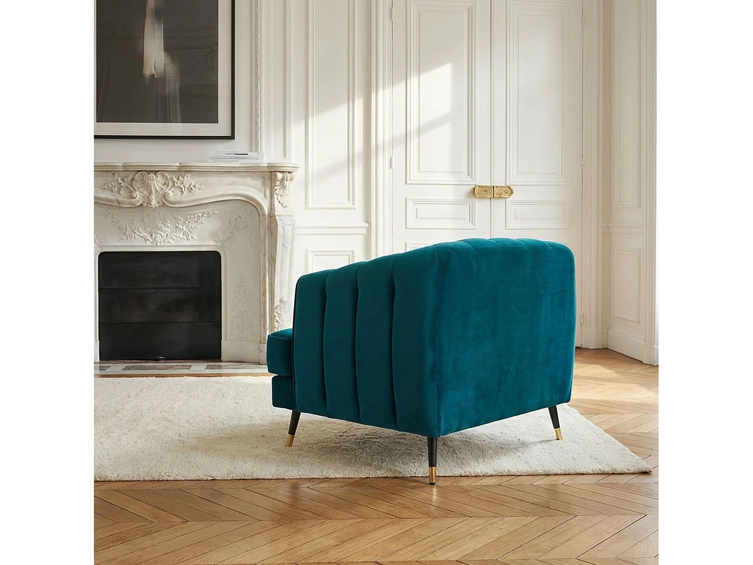 Fauteuil capitonné style boudoir Glams Velours Bleu canard