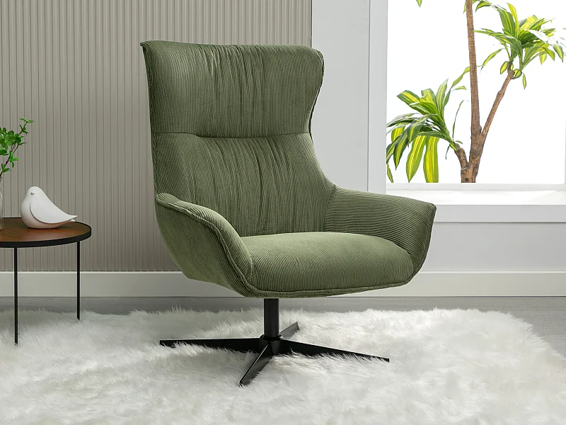 Fauteuil pivotant en velours côtelé vert GALATI