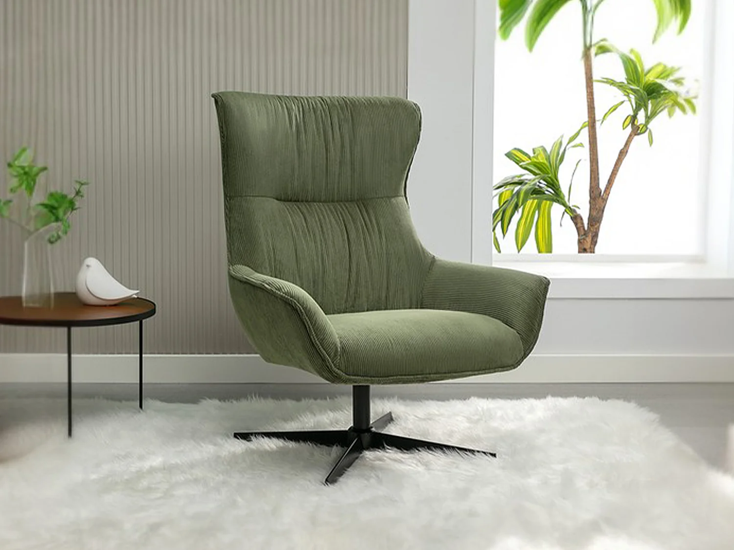 Fauteuil pivotant en velours côtelé vert GALATI