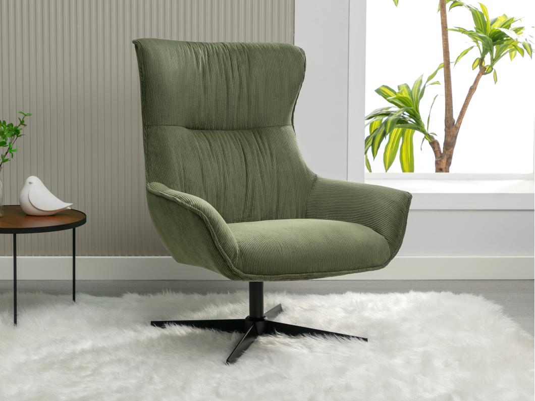 Fauteuil pivotant en velours côtelé vert GALATI