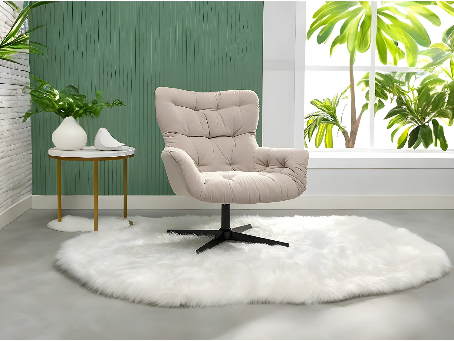Fauteuil pivotant en tissu beige OPHELIE