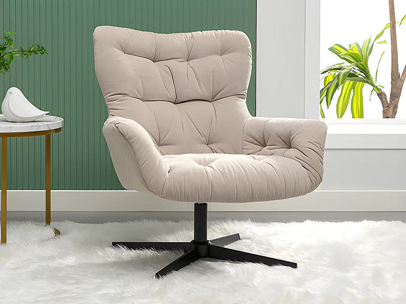 Fauteuil pivotant en tissu beige OPHELIE