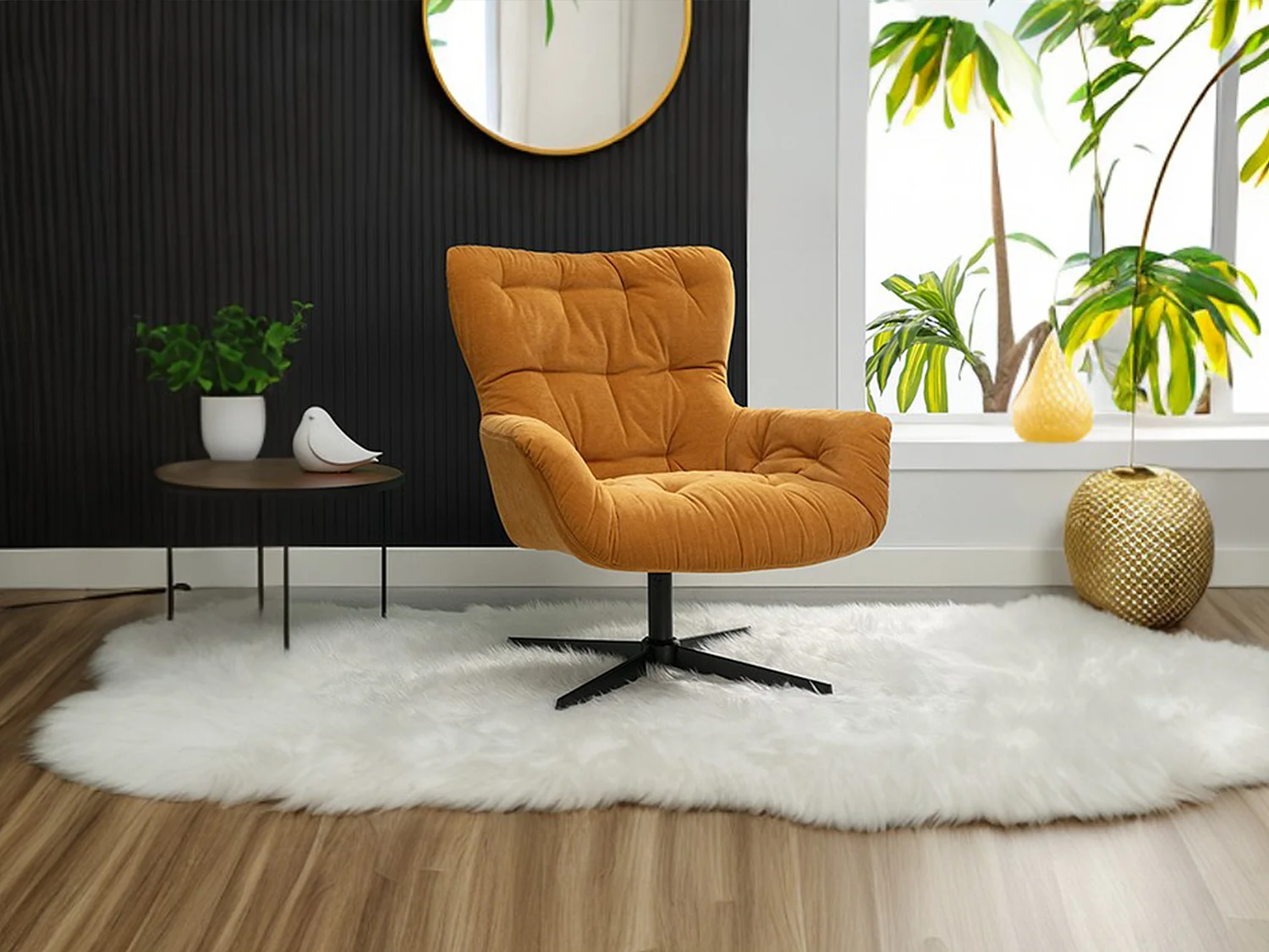 Fauteuil pivotant en tissu jaune OPHELIE