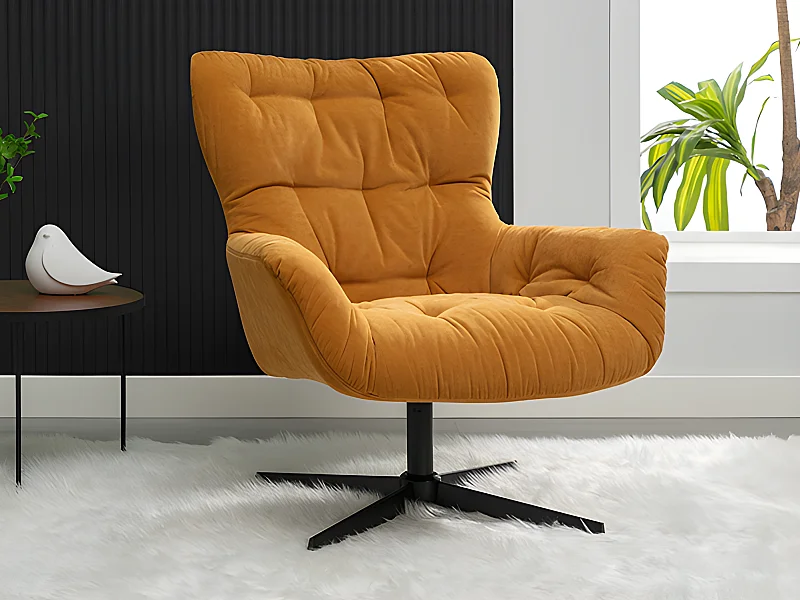 Fauteuil pivotant en tissu jaune OPHELIE
