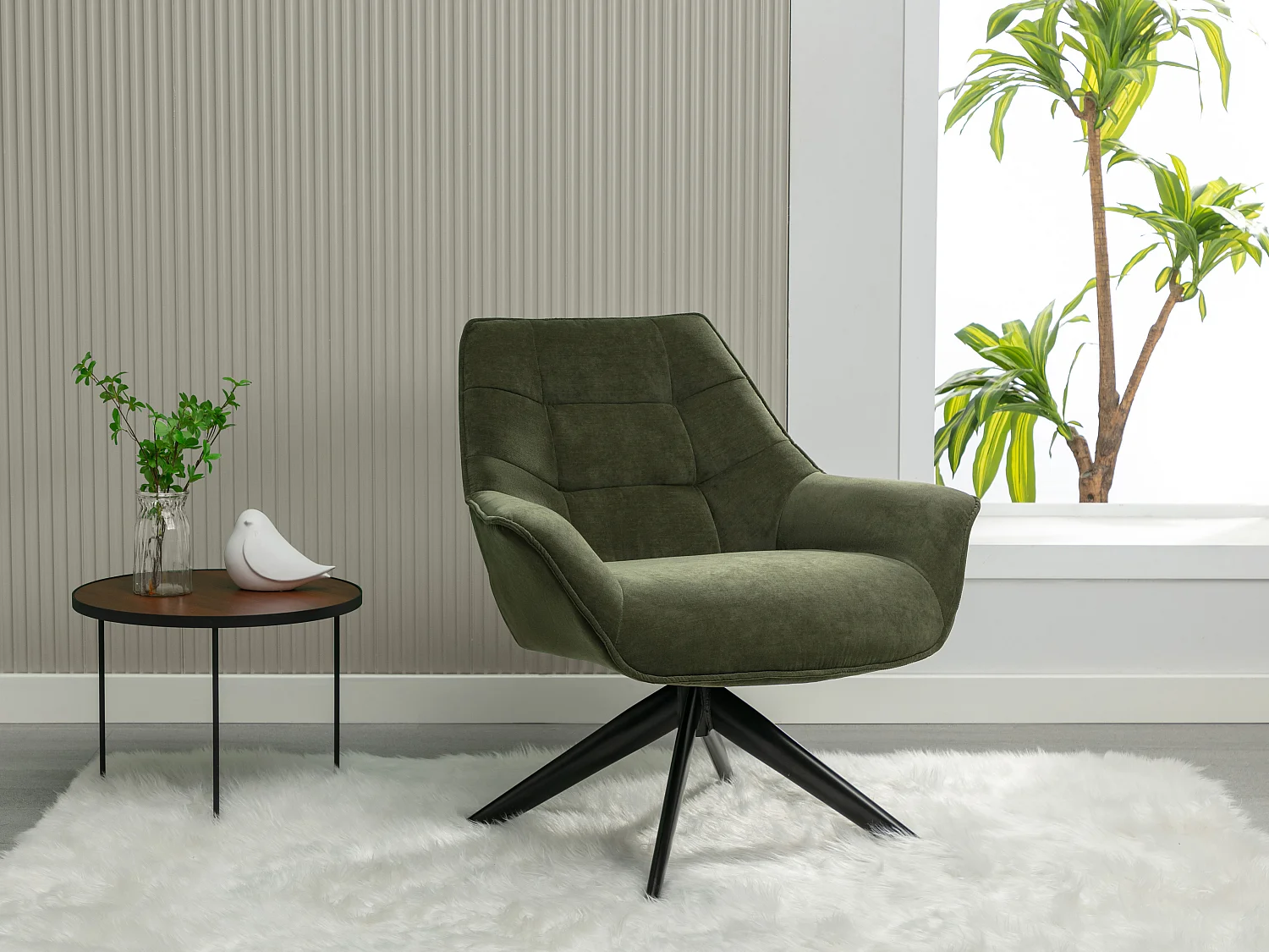 Fauteuil pivotant en tissu kaki CANATO
